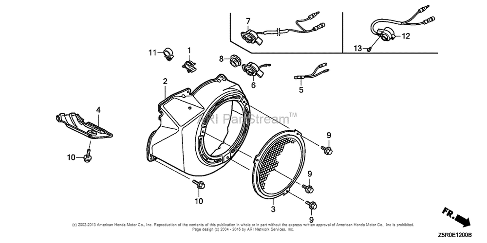 Fan Cover Diagram and Parts List for GX390U2 (typeSXE4)(GCBHK-1000001) Honda Engine