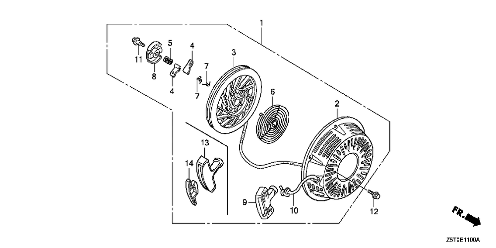 Recoil Starter (1) Diagram and Parts List for GX390UT2 (Type  QAE2/A)(GCBCT-3000001 - 9999999) Honda Engine