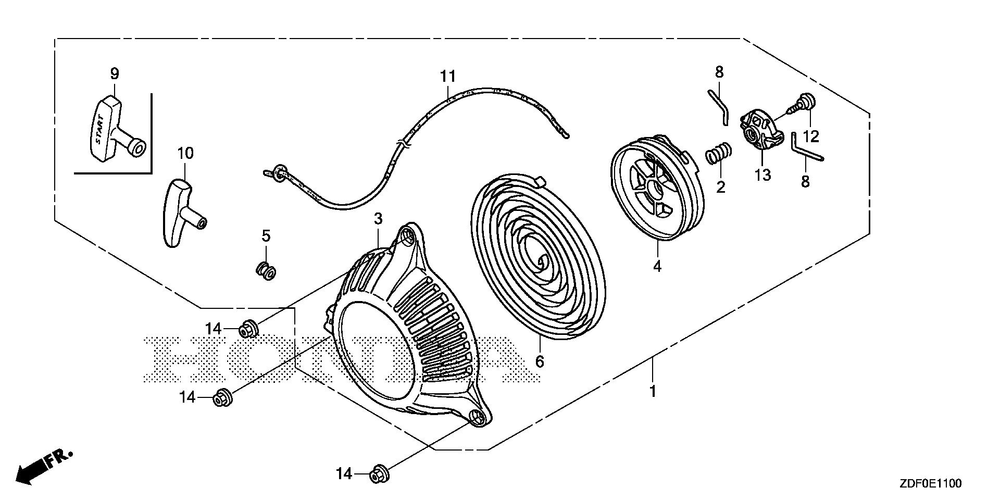 Recoil Starter Diagram and Parts List for GXH50UTX (Type QXB4)(GCBYT-2000001-9999999) Honda Engine