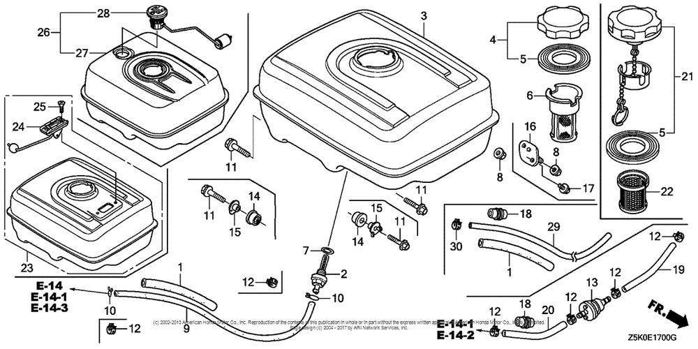 Fuel Tank Diagram and Parts List for GX270UT2 (typeSMRB)(GCBGT-1000001) Honda Engine