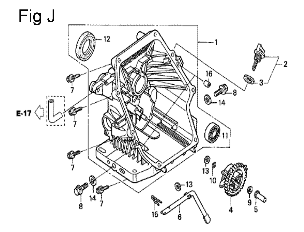 Fig-10 Diagram and Parts List for GS190A Type QBA2 Honda Engine