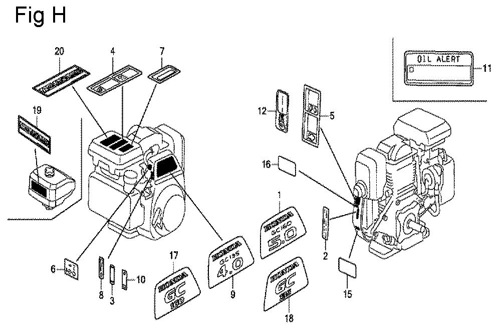 Fig-8 Diagram and Parts List for GC160A Type QHEB Honda Engine