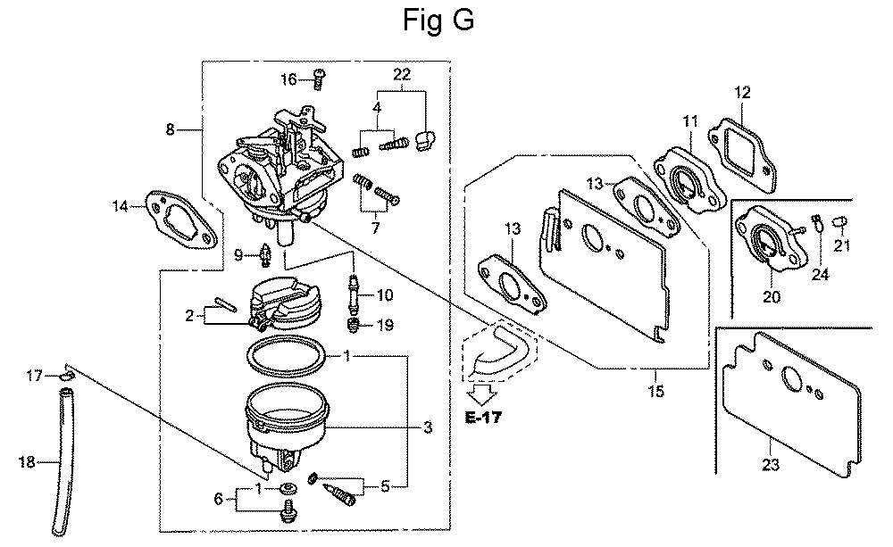 Fig-7 Diagram and Parts List for GC160A Type QBC Honda Engine