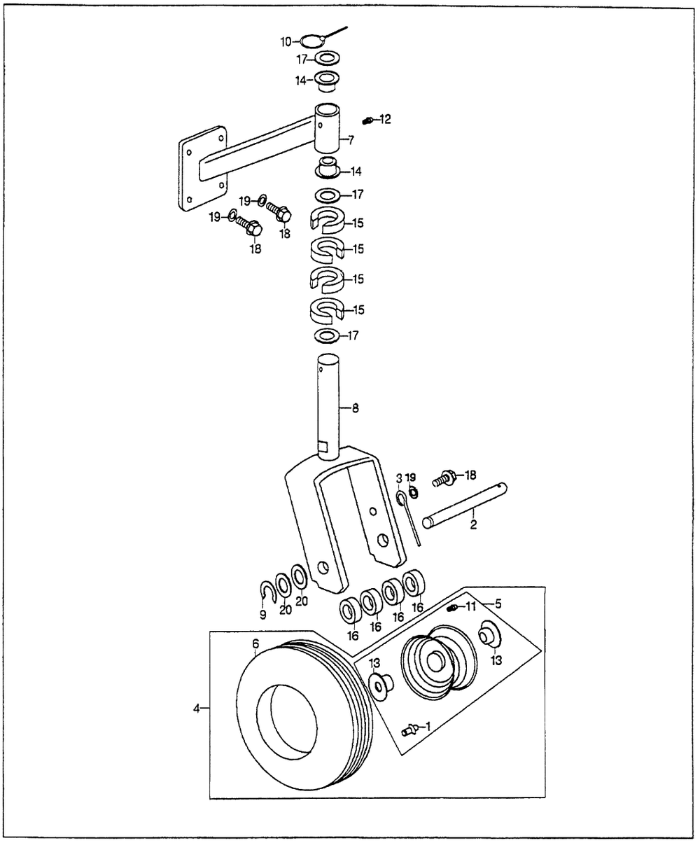 Front Caster Diagram and Parts List for CD7036CCD2 (Type  36)(CCD2-1000001 - 2000000) Honda Lawn Tractor Accessories