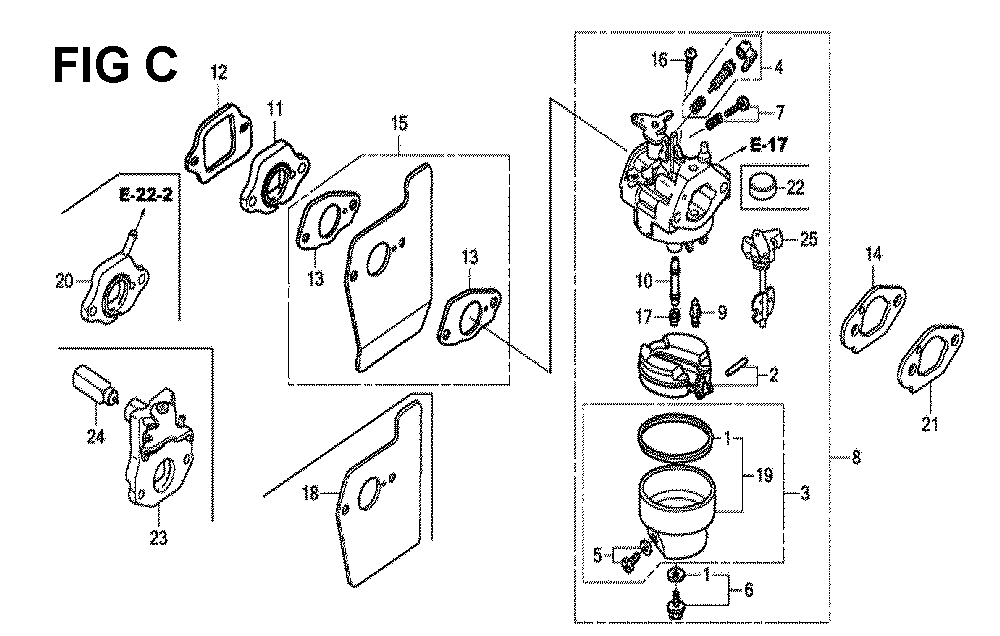 Fig-3 Diagram and Parts List for GCV190LA Type BHH Honda Engine