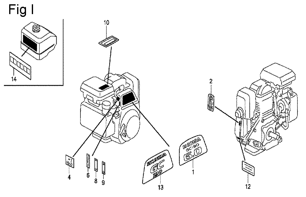 Fig-9 Diagram and Parts List for GC190A Type VXU Honda Engine