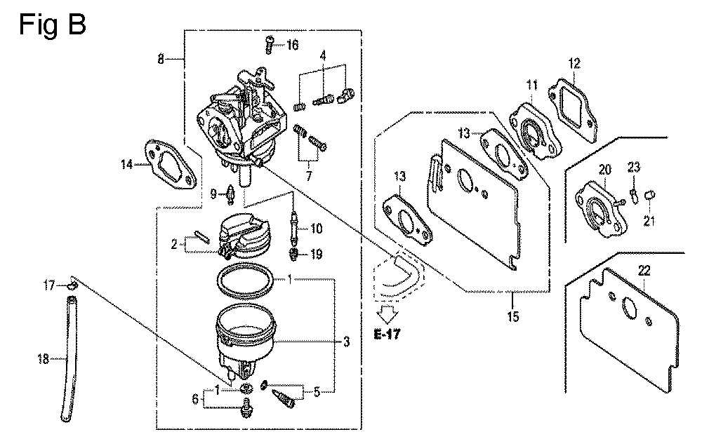 Fig-2 Diagram and Parts List for GC190A Type QHKF Honda Engine