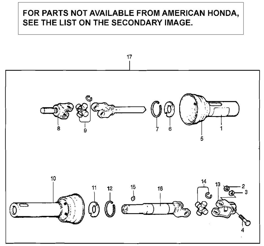 Driveshaft Assembly (Tl752a) Diagram and Parts List for TL752 Type  A Honda Lawn Tractor Accessories
