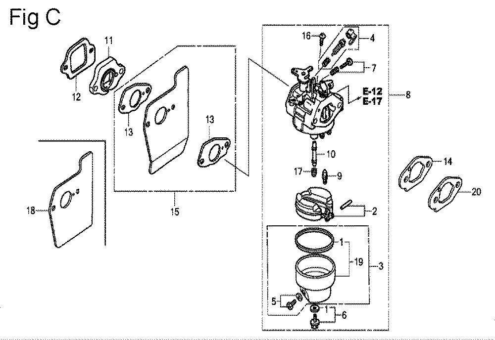 Fig-3 Diagram and Parts List for GSV190A Type N1G7 Honda Engine
