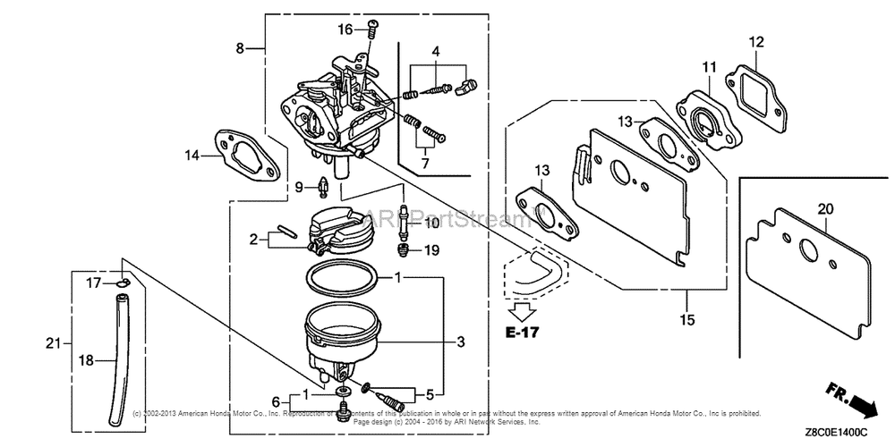 Carburetor Diagram and Parts List for GC190LA (typeMHA2)(GCAAA-1496157) Honda Engine