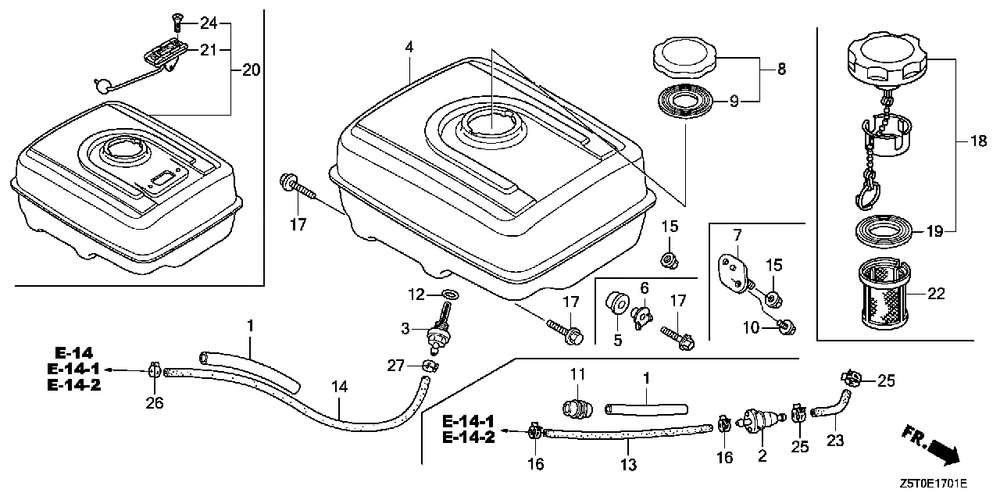 Fuel Tank (1) Diagram and Parts List for GX390UT2 (Type  QAE2/A)(GCBCT-3000001 - 9999999) Honda Engine