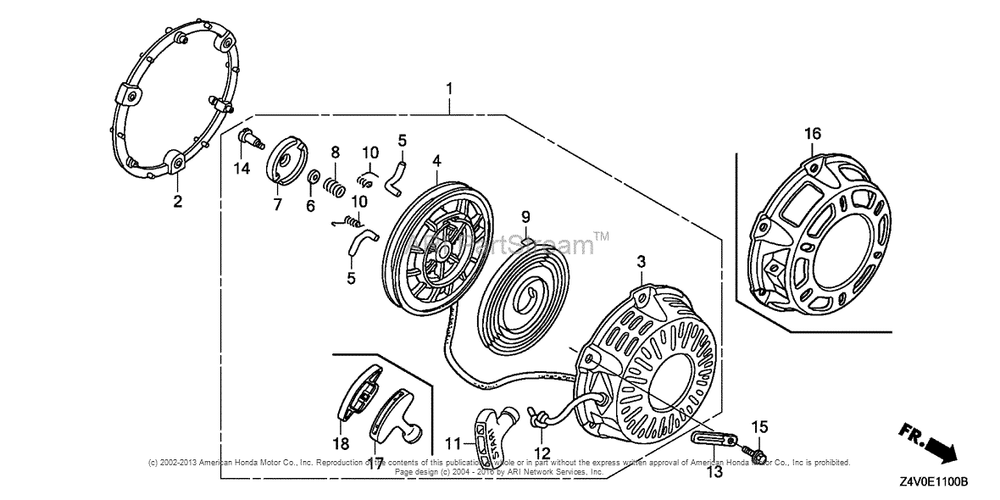 Recoil Starter Diagram and Parts List for GX200UT2 (typePXU)(GCBTT-1000001) Honda Engine