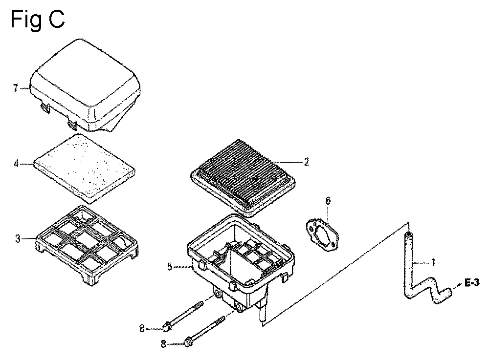 Fig-3 Diagram and Parts List for GS190A Type QBE5 Honda Engine