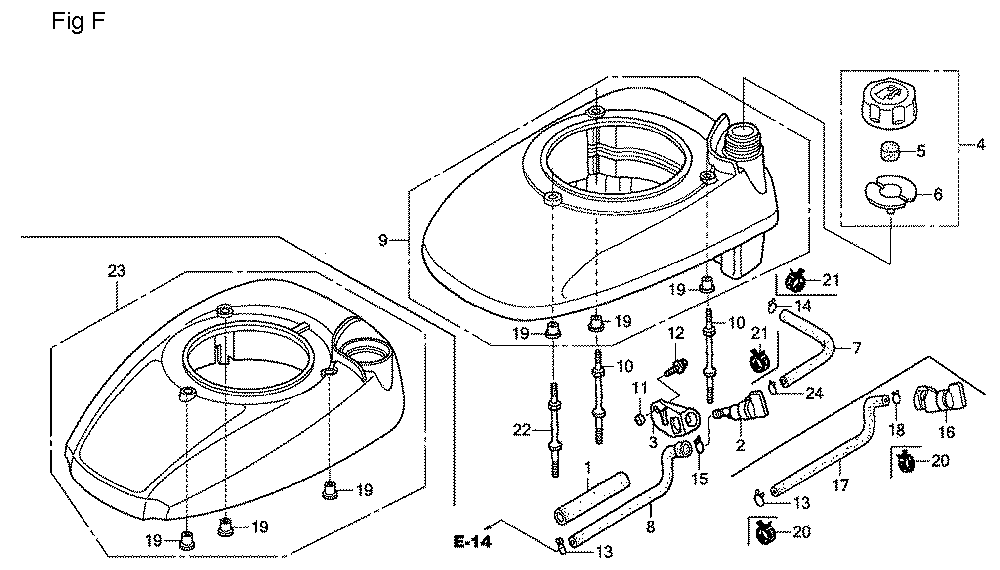 Fig-6 Diagram and Parts List for GSV190A Type A1AF Honda Engine