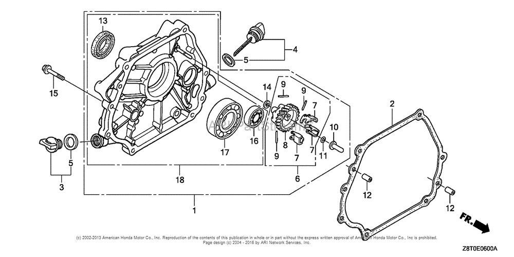 Crankcase Cover (1) Diagram and Parts List for GX340UT2 (typePKT2)(GCBET-1000001) Honda Engine