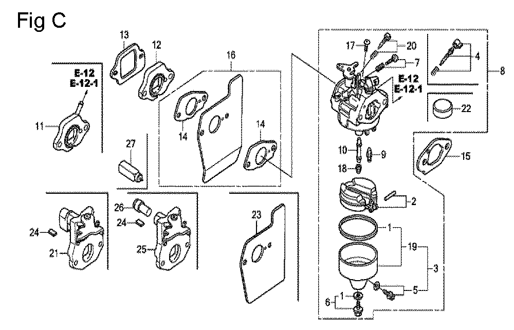 Fig-3 Diagram and Parts List for GCV135 Type A1D Honda Engine