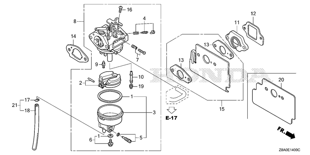 Carburetor Diagram and Parts List for GC160LAX (Type QBC)(GCAHA-6025169-9999999) Honda Engine