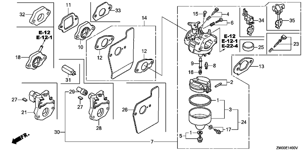Carburetor Diagram and Parts List for GCV160LA0 (Type  G5AF)(GCAD-1000001 - 9999999) Honda Engine