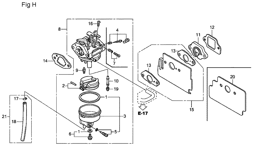 Fig-8 Diagram and Parts List for GC190LA Type QHAF Honda Engine