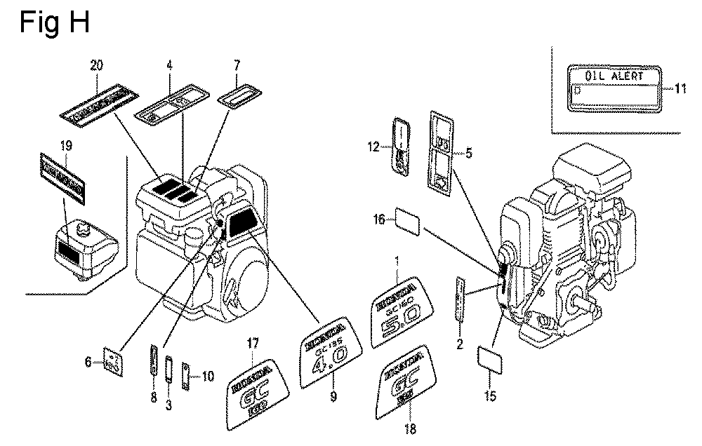 Fig-8 Diagram and Parts List for GC135 Type QHE1 Honda Engine