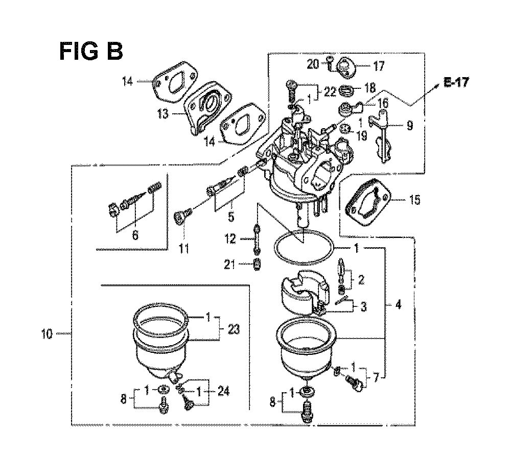 Fig-14 Diagram and Parts List for GXV120 Type SFLY Honda Engine