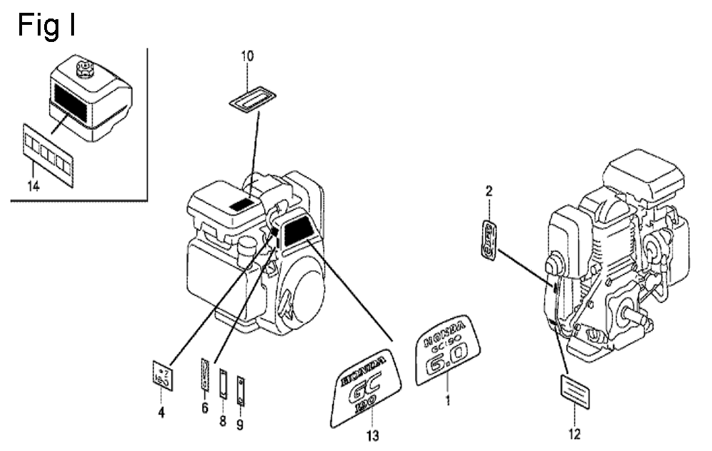 Fig-9 Diagram and Parts List for GC190A Type QHKF Honda Engine