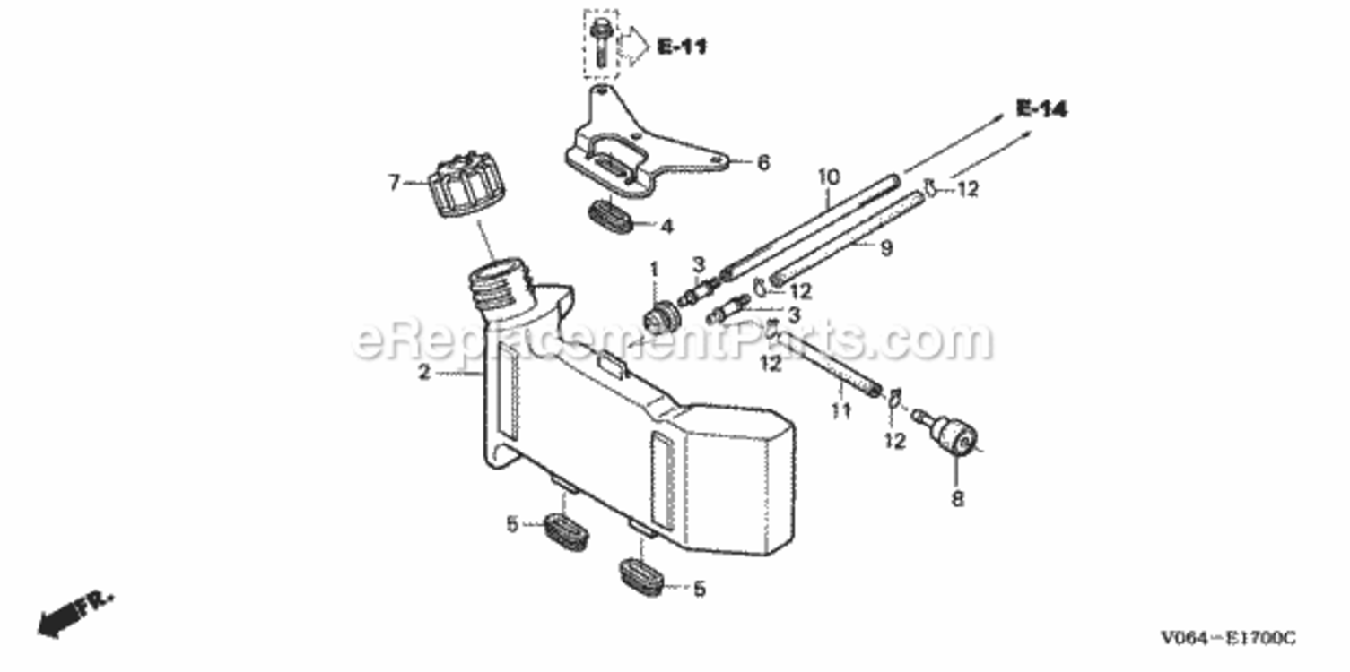 Fuel Tank Diagram and Parts List for FG100 Type AVIN# FZCV-6000001 to FZCV-9999999 Honda Tiller