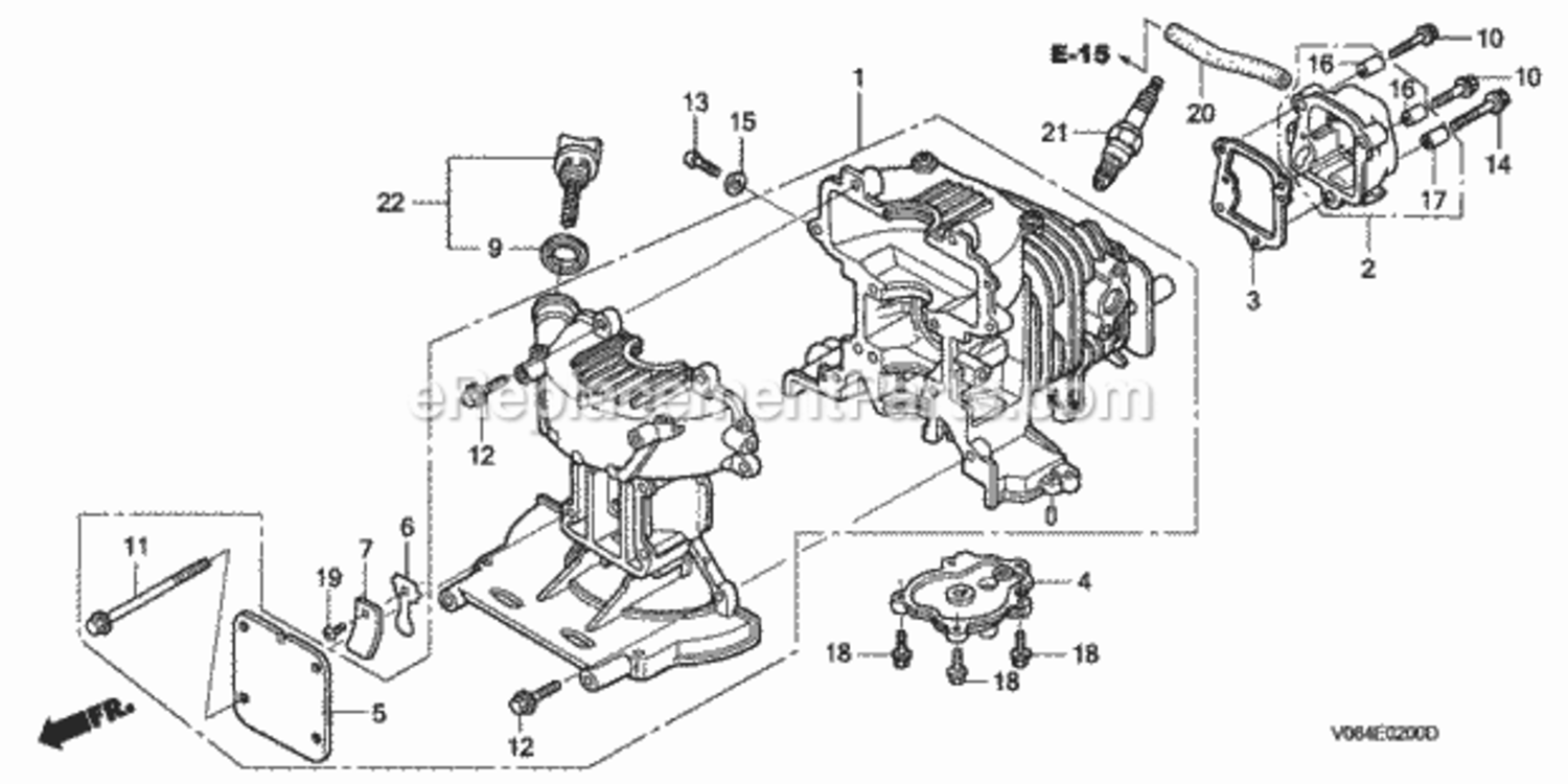 Cylinder Head Cover + Crankcase Set Diagram and Parts List for FG100 Type AVIN# FZCV-6000001 to FZCV-9999999 Honda Tiller