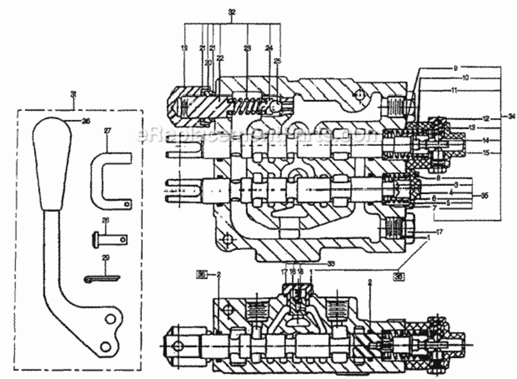 Hydraulic Valve Diagram and Parts List for FL5540 Type A Honda Lawn Tractor