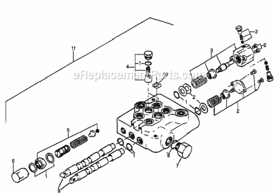 Hydraulic Valve Assembly Diagram and Parts List for FL6555 Type A Honda Lawn Tractor