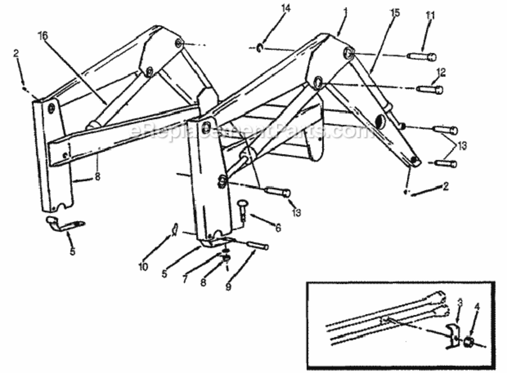 Loader Boom Assembly Diagram and Parts List for FL6555 Type A Honda Lawn Tractor