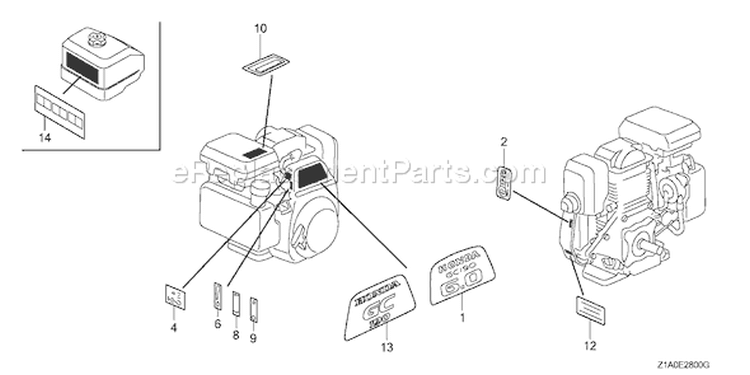 Page J Diagram and Parts List for GC190A Type MHA2 - VIN# GCAAA-1000001-1496156 Honda Engine