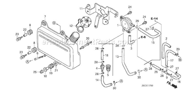 Page J Diagram and Parts List for GC190LA Type MHA2 - VIN# GCAAA-1496157-8000000 Honda Engine
