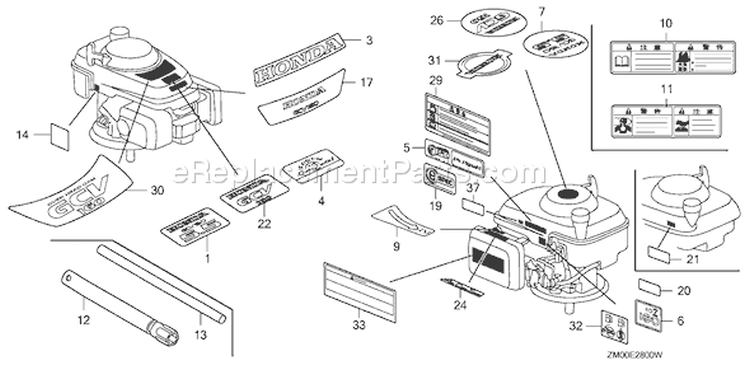 Page K Diagram and Parts List for GCV160A Type RTL1 - VIN# GJAEA-1000001 Honda Engine