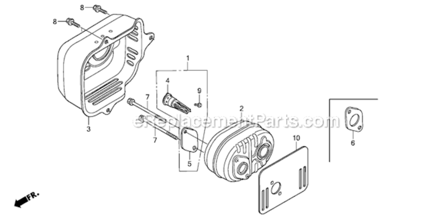 Muffler Diagram and Parts List for GCV190LA GJAAA-1607129 Honda Engine