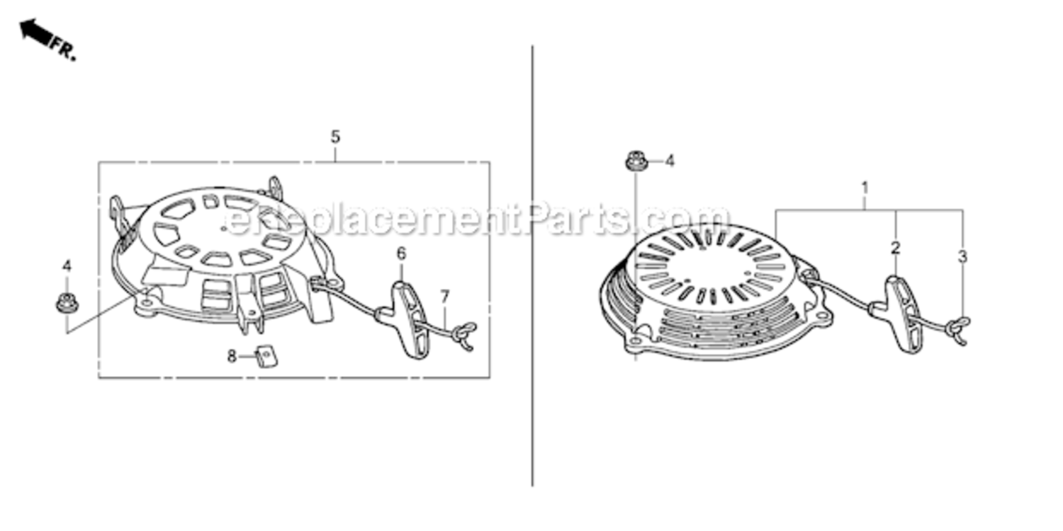 Recoil_Starter Diagram and Parts List for GCV190LA GJAAA-1607129 Honda Engine