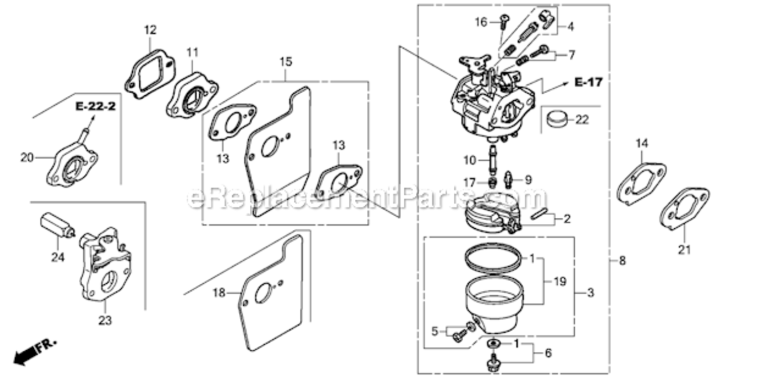 Carburetor Diagram and Parts List for GCV190LA GJAAA-1607129 Honda Engine