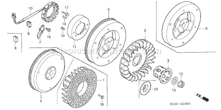 Page J Diagram and Parts List for GD410 Type QAE - VIN# GPA-1000001 Honda Engine