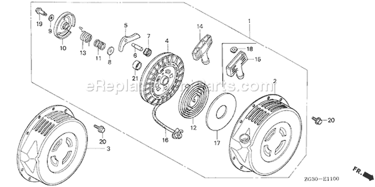 Page Q Diagram and Parts List for GD410 Type QAE - VIN# GPA-1000001 Honda Engine