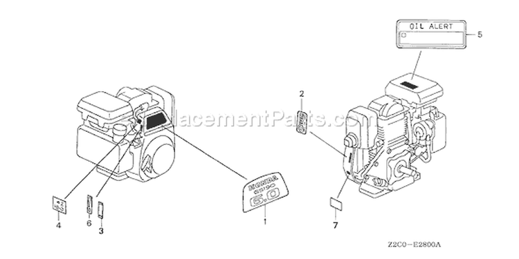 Page J Diagram and Parts List for GS190A Type QBA2 - VIN# GCACA-1000001-9999999 Honda Engine