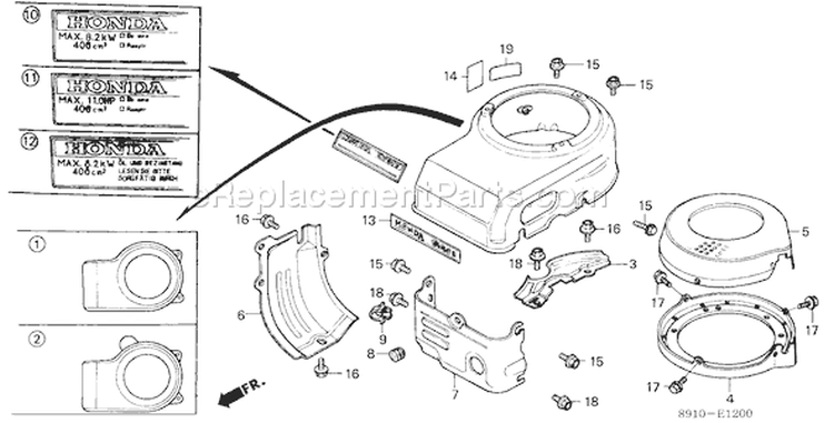 Page G Diagram and Parts List for GV400 Type ADJB - VIN# -1000001-1006101 Honda Engine