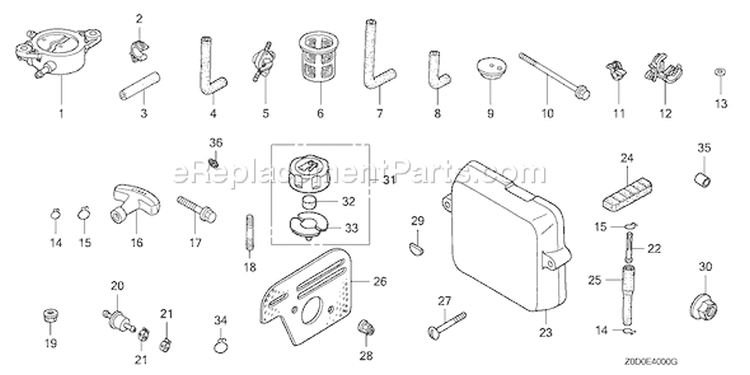 Page M Diagram and Parts List for GX100 Type KRF2 - VIN# GCANM-1300001-9999999 Honda Engine