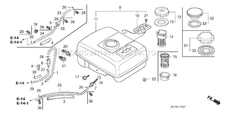Page K Diagram and Parts List for GX120K1 Type WKT2/A - VIN# GC01-4300001-9099999 Honda Engine