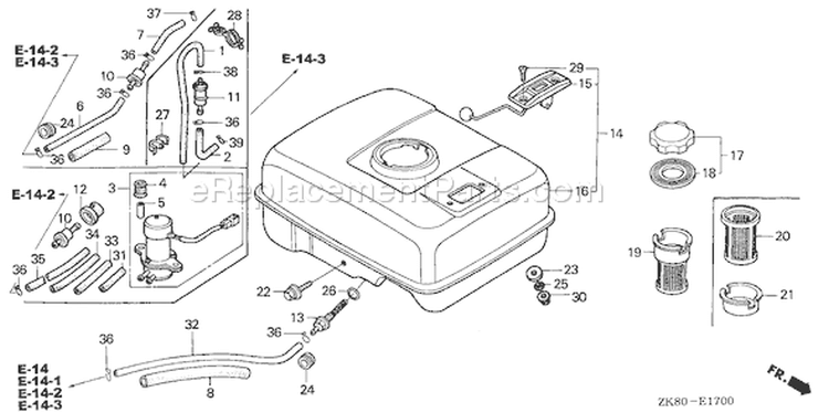 Page L Diagram and Parts List for GX160K1 Type QAX2/A - VIN# GC02-8670001-9099999 Honda Engine