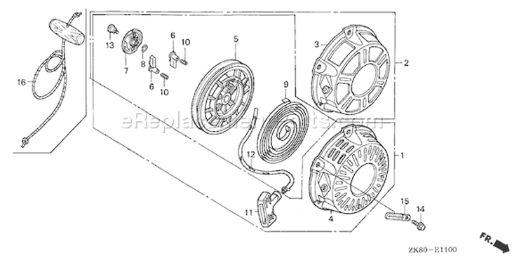 Page R Diagram and Parts List for GX160K1 Type QAX2/A - VIN# GC02-8670001-9099999 Honda Engine