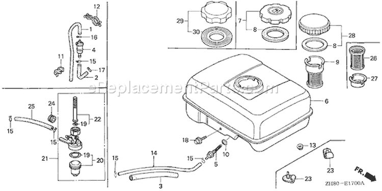 Page K Diagram and Parts List for GX160K1 Type VXW - VIN# GC02-2000001-8669999 Honda Engine