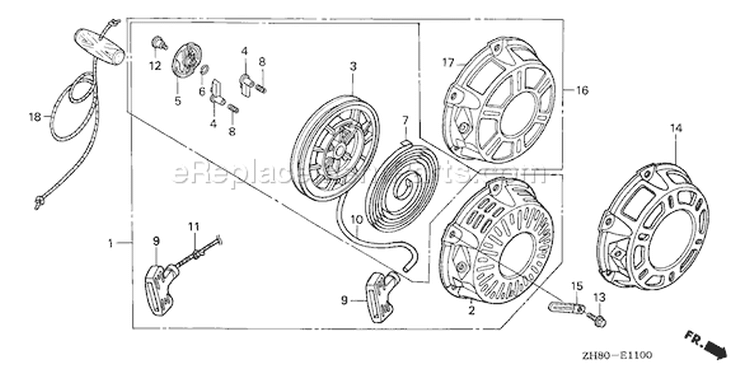 Page R Diagram and Parts List for GX160K1 Type QXE2 - VIN# GC02-8670001-9099999 Honda Engine