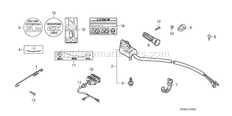 Page O Diagram and Parts List for GX160RT1 Type RHG4 - VIN# GCAFT-1000001-8669999 Honda Engine