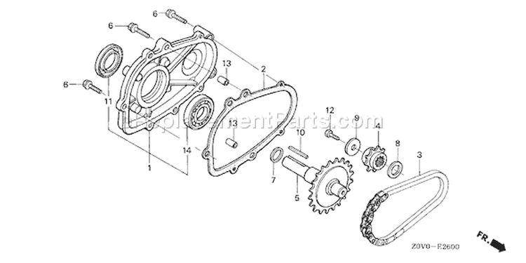 Page Q Diagram and Parts List for GX200T Type LX2 - VIN# GCACT-1000001-9999999 Honda Engine