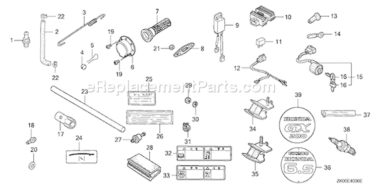 Page P Diagram and Parts List for GX200 Type VPM4 - VIN# GCAE-1900001-8999999 Honda Engine